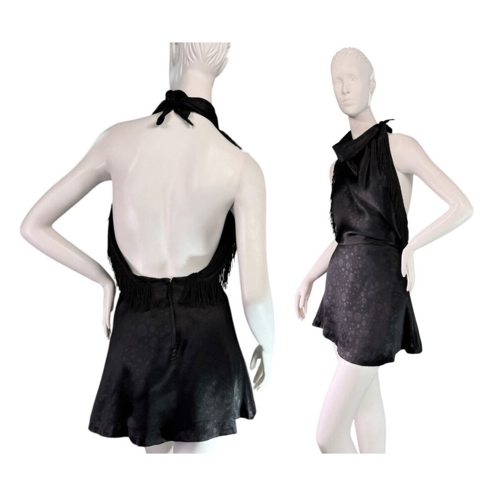 Vintage mid 60s Black Go-Go Mini Halter Dress Edwardian by Arpeja Cowl Neck Sz 5